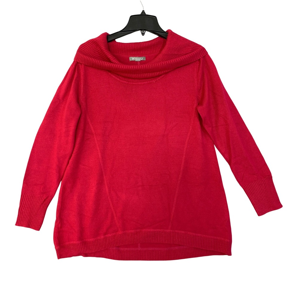 Roz & Ali  Women's L Cowl Neck Sweater Hot Pink Acrylic Knit